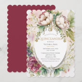 Elegant Burgundy Scalloped Quinceanera Uitnodiging (Voorkant / Achterkant)