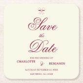 Elegant Burgundy Script Cream Ivory Bow Wedding Kartonnen Onderzetters (Voorkant)