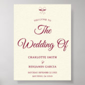Elegant Burgundy Script Cream Ivory Bow Wedding Poster (Voorkant)