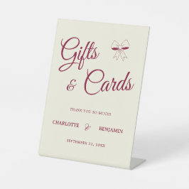 Elegant Burgundy Script Cream Ivory Bow Wedding Reclamebord Met Voetstuk
