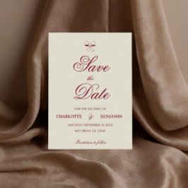 Elegant Burgundy Script Cream Ivory Bow Wedding Save The Date