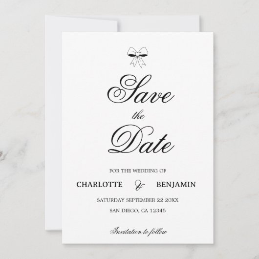 Elegant Burgundy Script Cream Ivory Bow Wedding Save The Date (Voorkant)