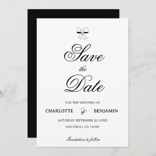 Elegant Burgundy Script Cream Ivory Bow Wedding Save The Date (Voorkant / Achterkant)
