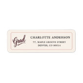 Elegant Burgundy Script Grad Return Label (Voorkant)