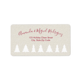 Elegant Burgundy Script-kerstbomen op beige Etiket