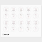 Elegant burgundy script simpele bruiloft ronde sticker (Vel)