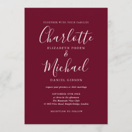 Elegant Burgundy Signature Script Weduwschap Kaart
