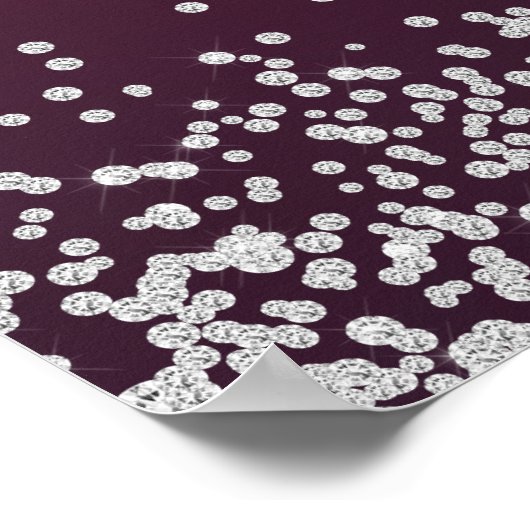 Elegant Burgundy Silver Glitter Wedding Poster (Hoek)