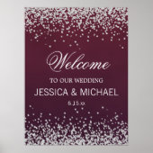 Elegant Burgundy Silver Glitter Wedding Poster (Voorkant)