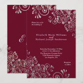 Elegant Burgundy Silver Gray Swirls Weddenschap Kaart (Voorkant / Achterkant)