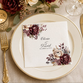 Elegant Burgundy & Stof Roze Bloem Bruiloft Servet