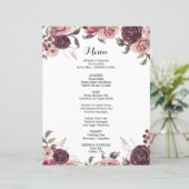 Elegant Burgundy Summer Floral Dinner Menu Card (Staand voorkant)