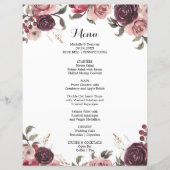 Elegant Burgundy Summer Floral Dinner Menu Card (Voorkant)