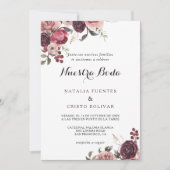 Elegant Burgundy Summer Floral Spain Wedding Kaart (Voorkant)
