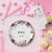 Elegant Burgundy Summer Floral Wedding Papieren Bordje (Feest)