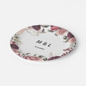 Elegant Burgundy Summer Floral Wedding Papieren Bordje (Gekanteld)