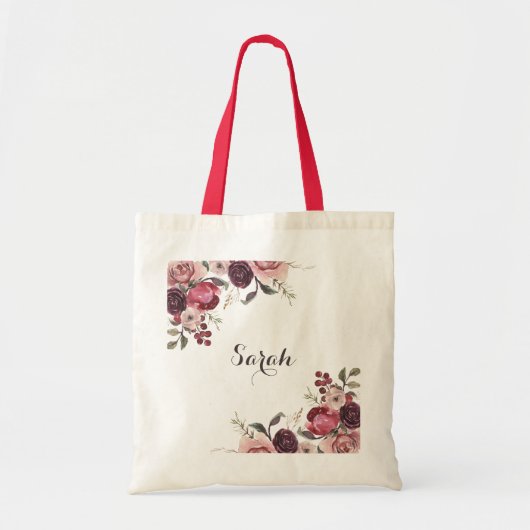 Elegant Burgundy Summer Floral Wedding Tote Bag (Voorkant)