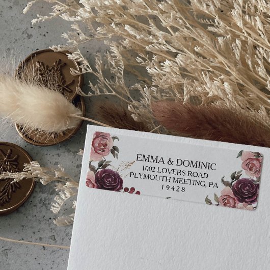 Elegant Burgundy Summer Return Address Label