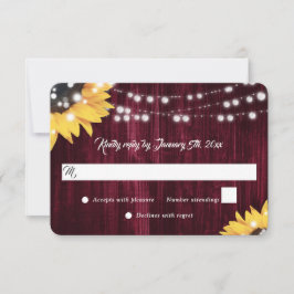 Elegant Burgundy Sunflower Wood Lights Wedding RSVP Kaartje