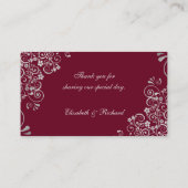Elegant Burgundy Swirl Wedding Long Name Plaatskaartje (Achterkant)