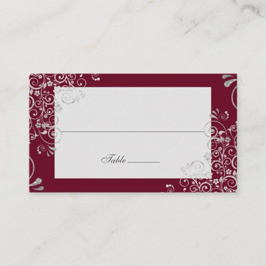 Elegant Burgundy Swirl Wedding Long Name Plaatskaartje (Voorkant)