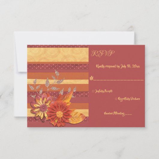 Elegant Burgundy Texture Glitter Floral Wedding RSVP Kaartje (Voorkant)