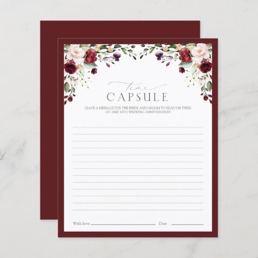 Elegant Burgundy Time Capsule Floral Shower Game (Voorkant / Achterkant)