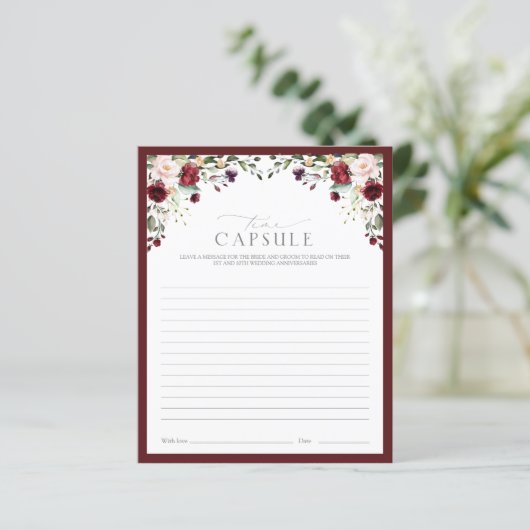 Elegant Burgundy Time Capsule Floral Shower Game (Staand voorkant)