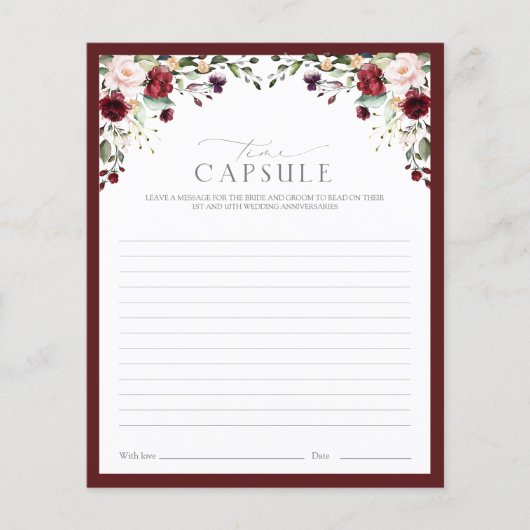 Elegant Burgundy Time Capsule Floral Shower Game (Voorkant)