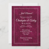 Elegant Burgundy Velvet Wedding Photo Announcement (Voorkant)