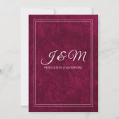 Elegant Burgundy Velvet White Monogram Wedding Kaart (Achterkant)