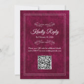 Elegant Burgundy Velvet White QR code Wedding Kaart (Achterkant)
