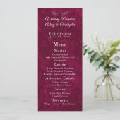 Elegant Burgundy Velvet White Wedding Reception Menu (Staand voorkant)