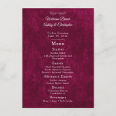 Elegant Burgundy Velvet White Welcome Dinner Menu (Voorkant)