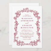 Elegant Burgundy Victorian Floral Frame Wedding Kaart (Voorkant / Achterkant)