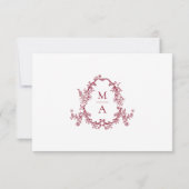 Elegant Burgundy Victorian Floral Wedding RSVP Kaartje (Achterkant)