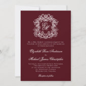 Elegant Burgundy Vintage Crest Monogram Wedding Kaart (Voorkant)