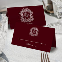 Elegant Burgundy Vintage Crest Monogram Wedding