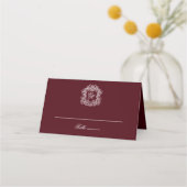 Elegant Burgundy Vintage Crest Monogram Wedding Plaatskaartje (Voorkant)