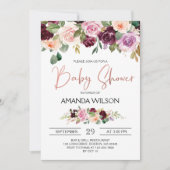 Elegant Burgundy Waterverf Floral Baby shower Kaart (Voorkant)