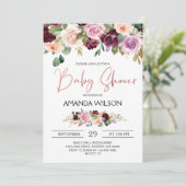 Elegant Burgundy Waterverf Floral Baby shower Kaart (Staand voorkant)