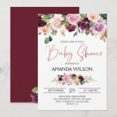 Elegant Burgundy Waterverf Floral Baby shower Kaart (Voorkant / Achterkant)