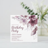 Elegant Burgundy Waterverf Floral Birthday Kaart (Staand voorkant)