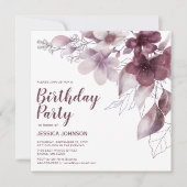 Elegant Burgundy Waterverf Floral Birthday Kaart (Voorkant)