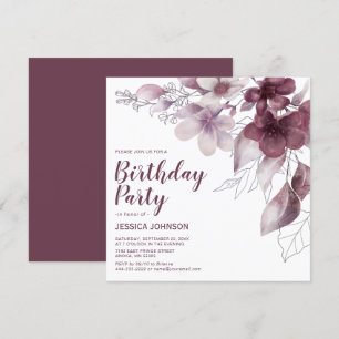 Elegant Burgundy Waterverf Floral Birthday Kaart