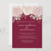 Elegant Burgundy Waterverf Floral Blush Roos Gold Kaart (Voorkant)