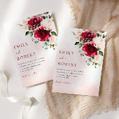 Elegant Burgundy Waterverf Floral Boho Wedding Kaart