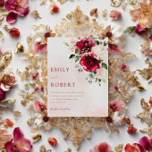 Elegant Burgundy Waterverf Floral Boho Wedding Kaart