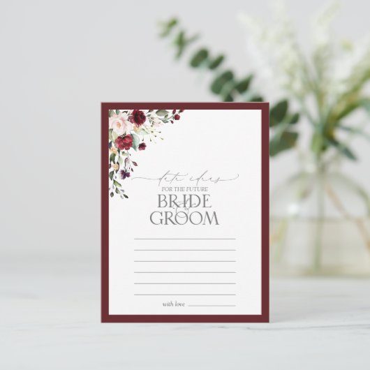 Elegant Burgundy Waterverf Floral Date Ideeën Briefkaart (Staand voorkant)