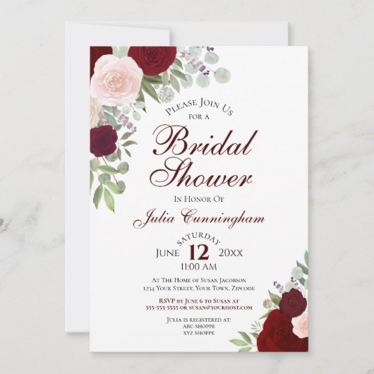 Elegant Burgundy Waterverf Floral Vrijgezellenfees Kaart (Voorkant)